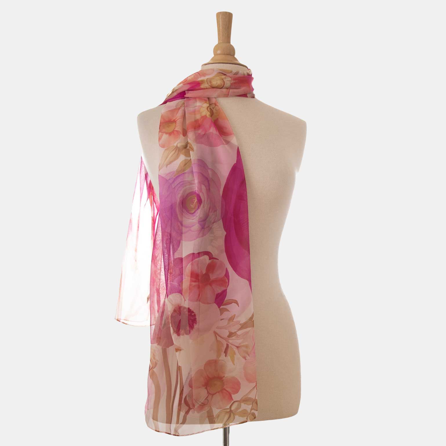 Elizabetta Campo de' Fiori Long Sheer Silk Scarf - Pink - Image 8