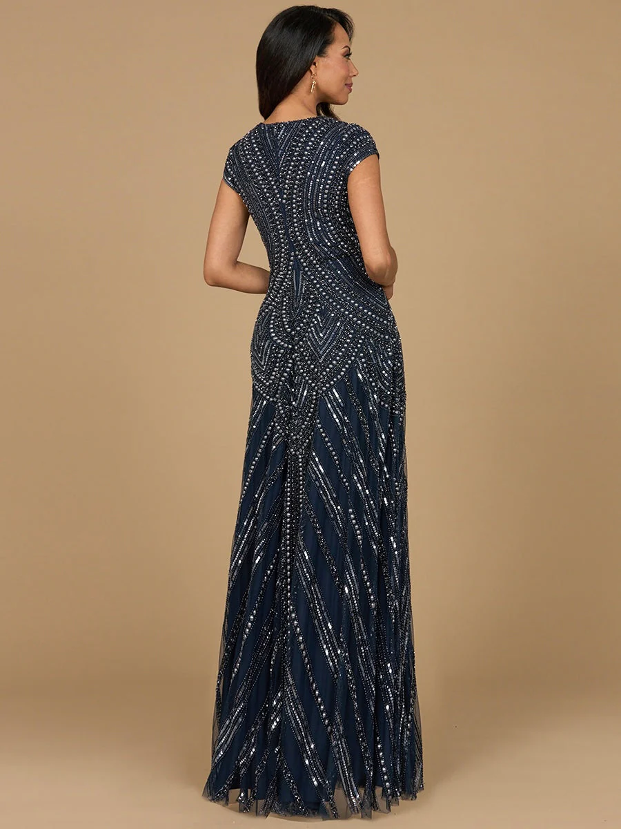 Cap Sleeve Beaded A-Line Gown - Image 3