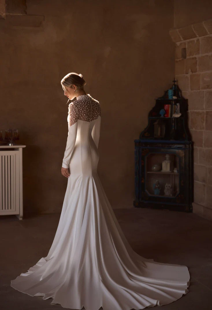 Celia — Pearl-Draped Crepe Bridal Gown - Image 2