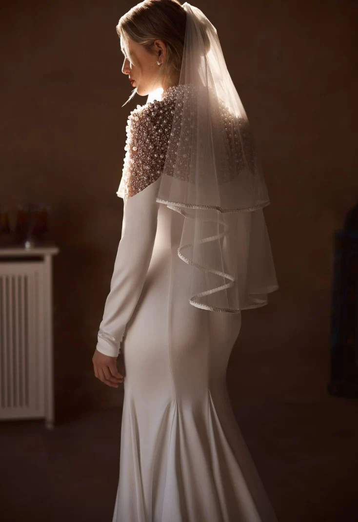 Celia — Pearl-Draped Crepe Bridal Gown - Image 4