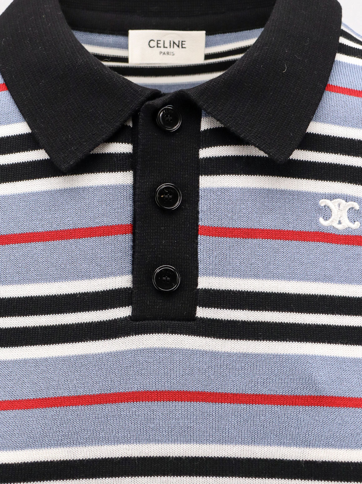 Celine Cotton Knit Polo Shirt With Striped Motif - Image 3