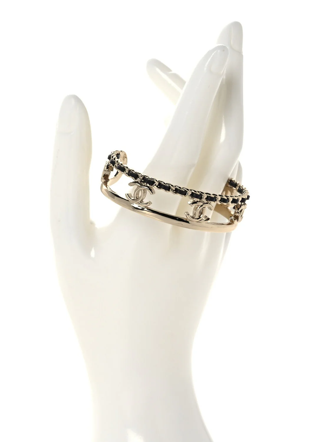 Chanel Coco Mark Logo Leather and Gold Bracelet Bangle - Image 2