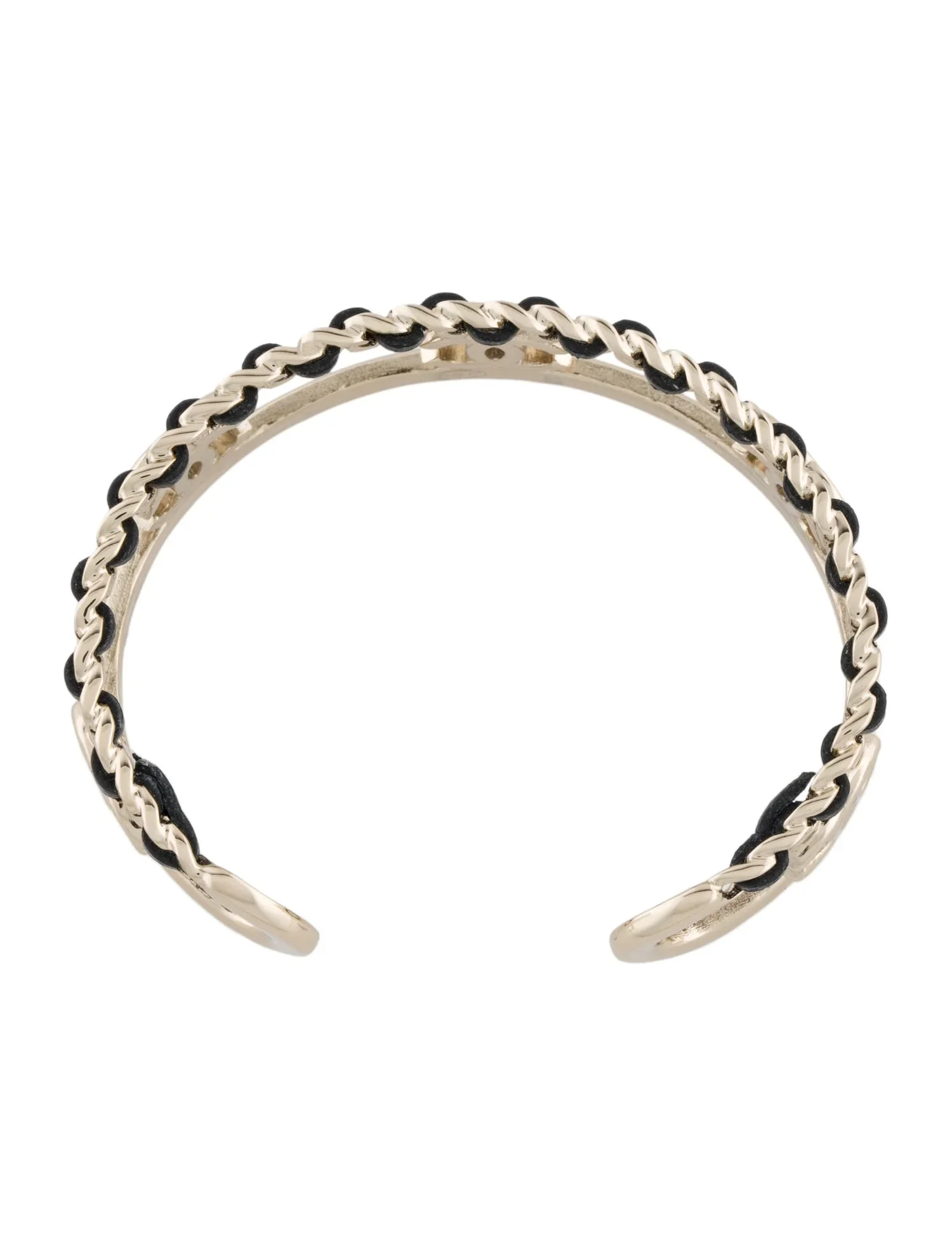 Chanel Coco Mark Logo Leather and Gold Bracelet Bangle - Image 4