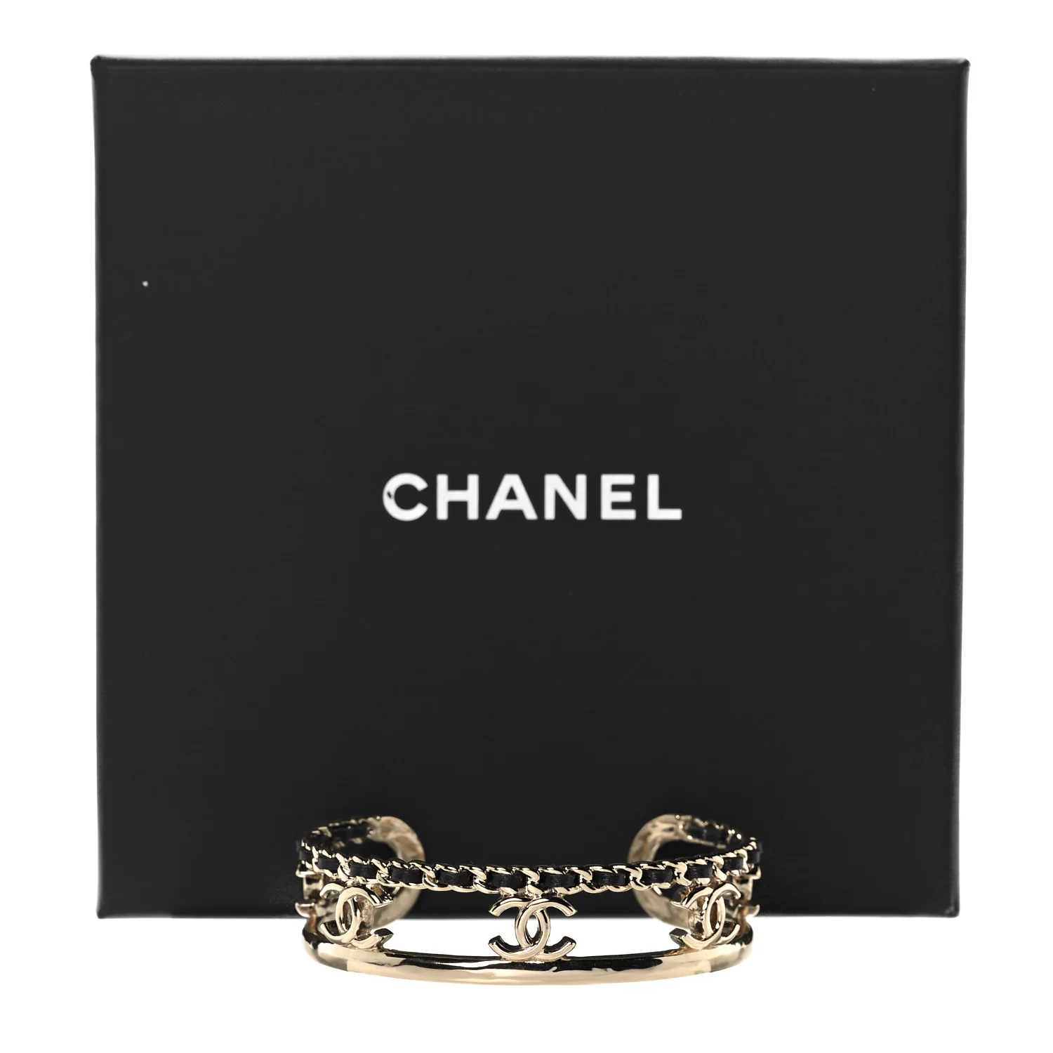 Chanel Coco Mark Logo Leather and Gold Bracelet Bangle - Image 6
