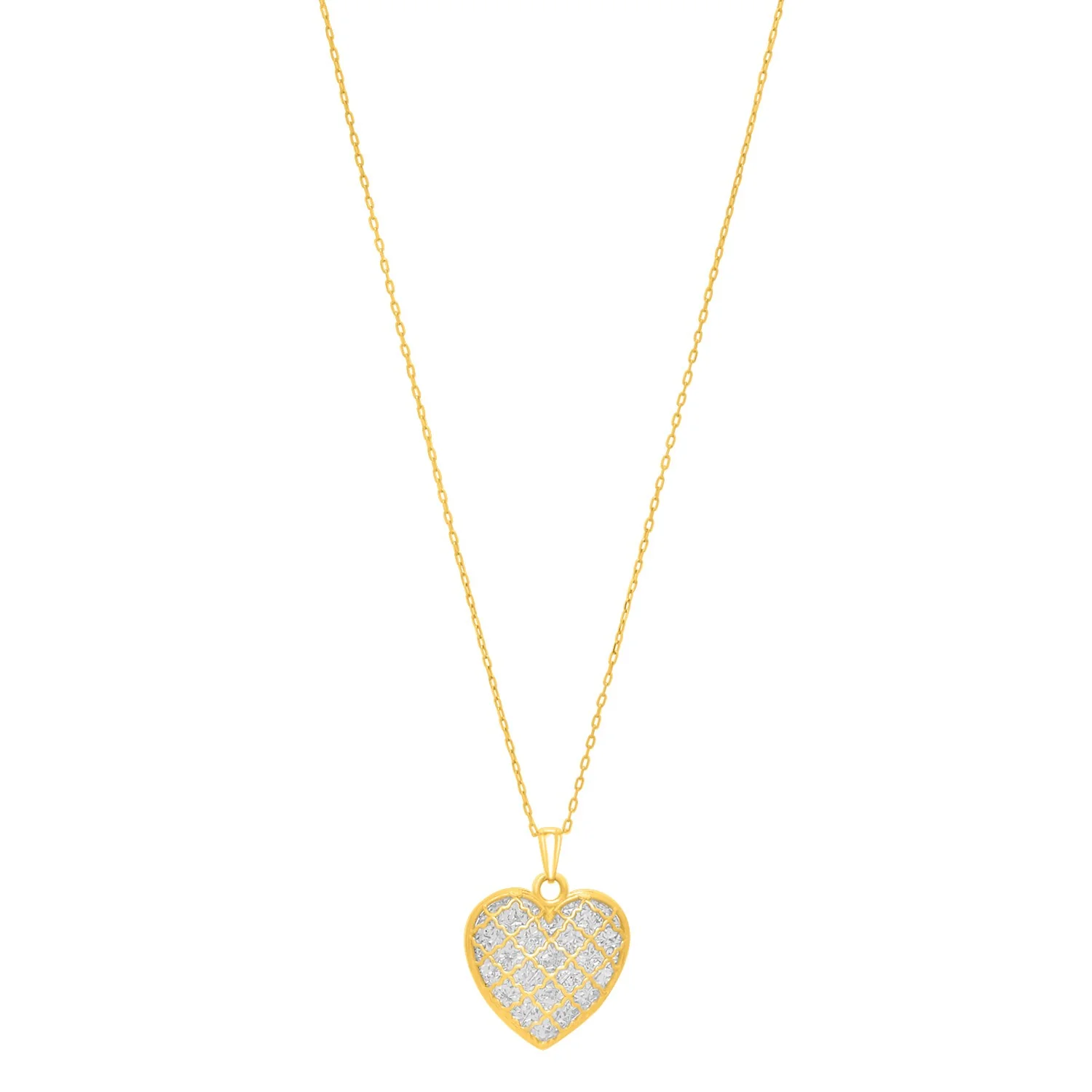 Checkered Heart Necklace in 14K Yellow Gold