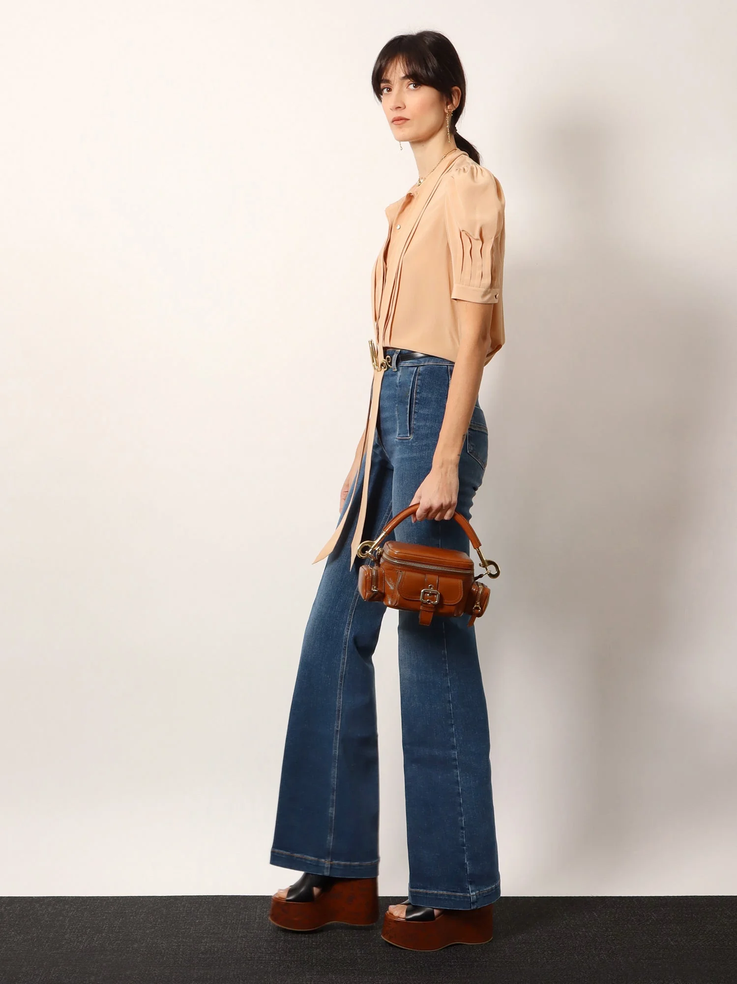 Chloe' Small Double Carry Leather Bag With Multipocket Detail - Image 2