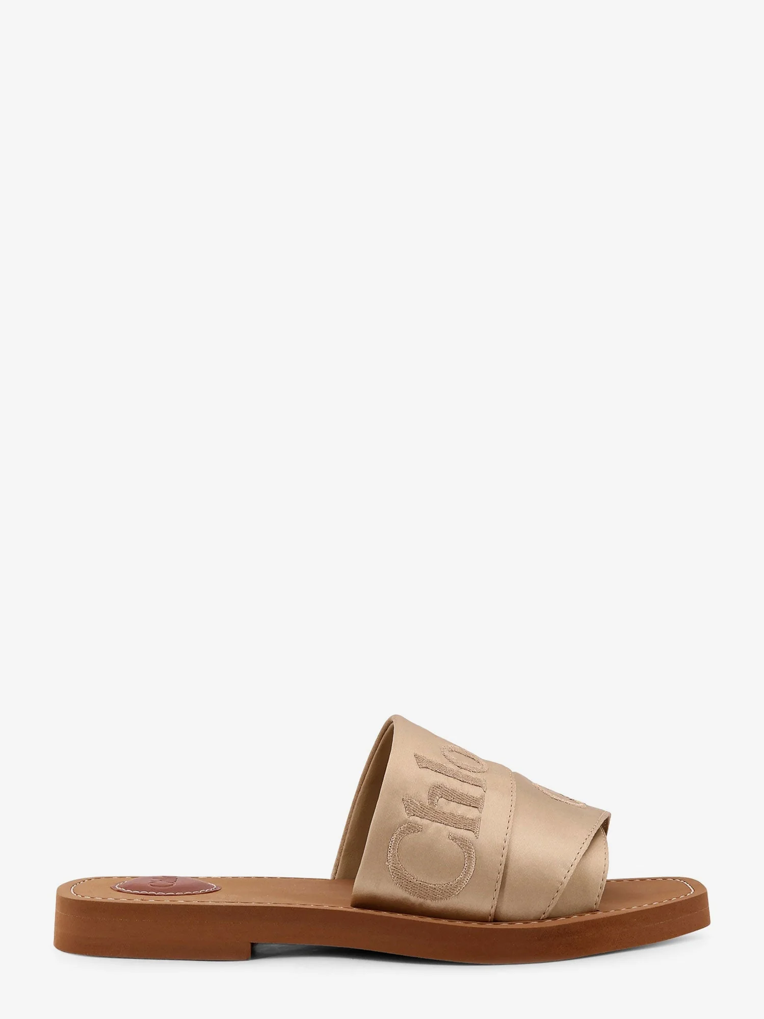 Chloe' Woody Satin Sandals With Embroidered Logo