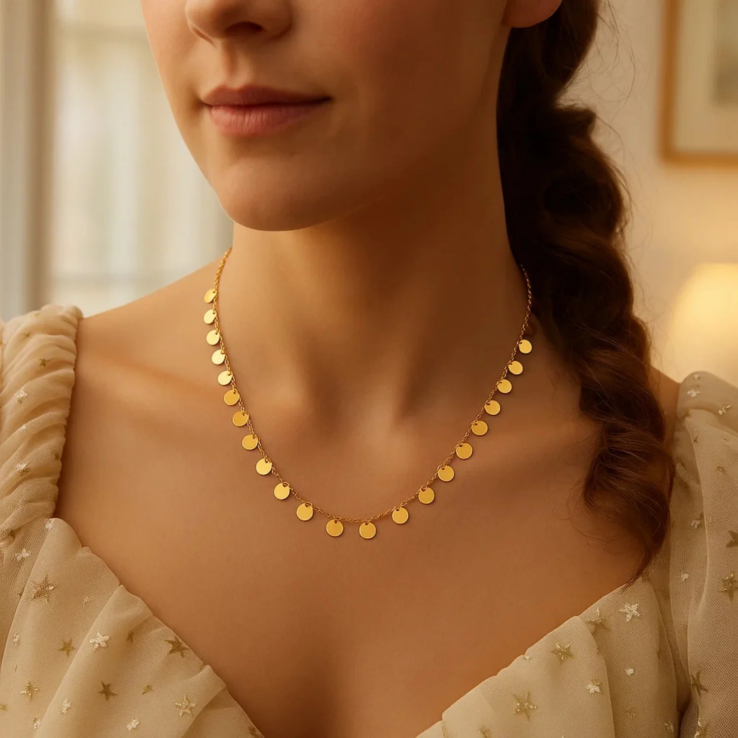 Choker Necklace with Polished Discs in 14k Yellow Gold - Image 7