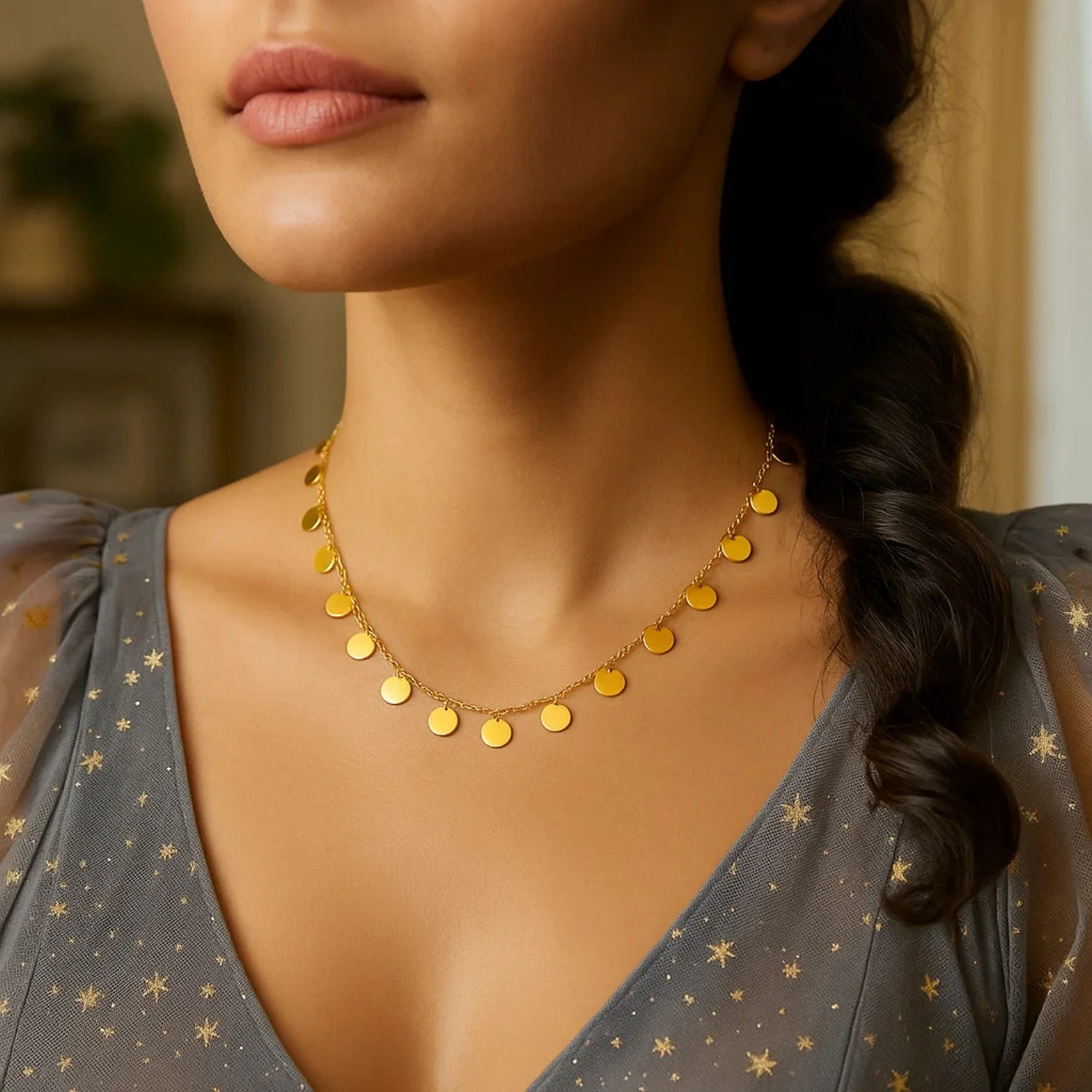 Choker Necklace with Polished Discs in 14k Yellow Gold - Image 9