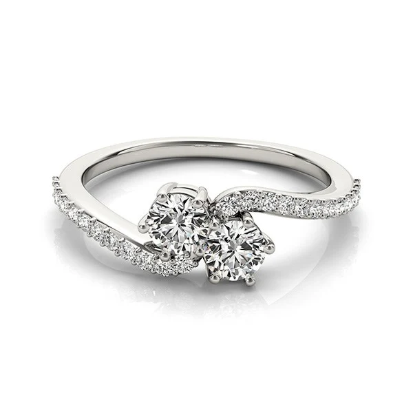 Curved Band Two Stone Diamond Ring in 14k White Gold (3/4 cttw) - Image 3