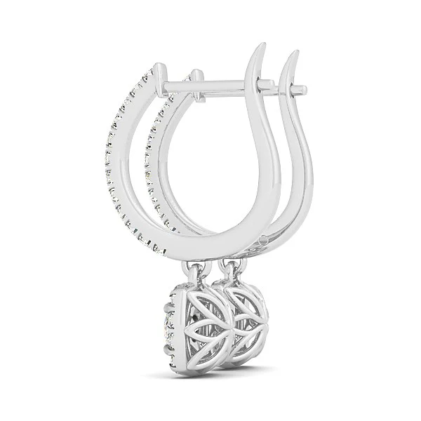 Cushion Shape Halo Style Diamond Drop Earrings in 14k White Gold (1/2 cttw) - Image 2