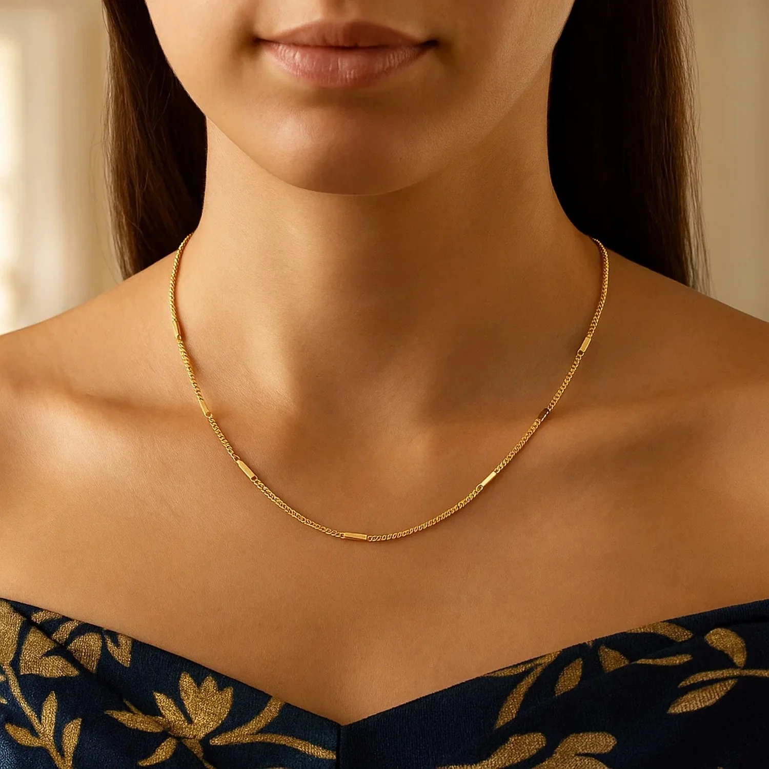 Diamond Cut Bar Links Pendant Chain in 14k Yellow Gold (1.3mm) - Image 21
