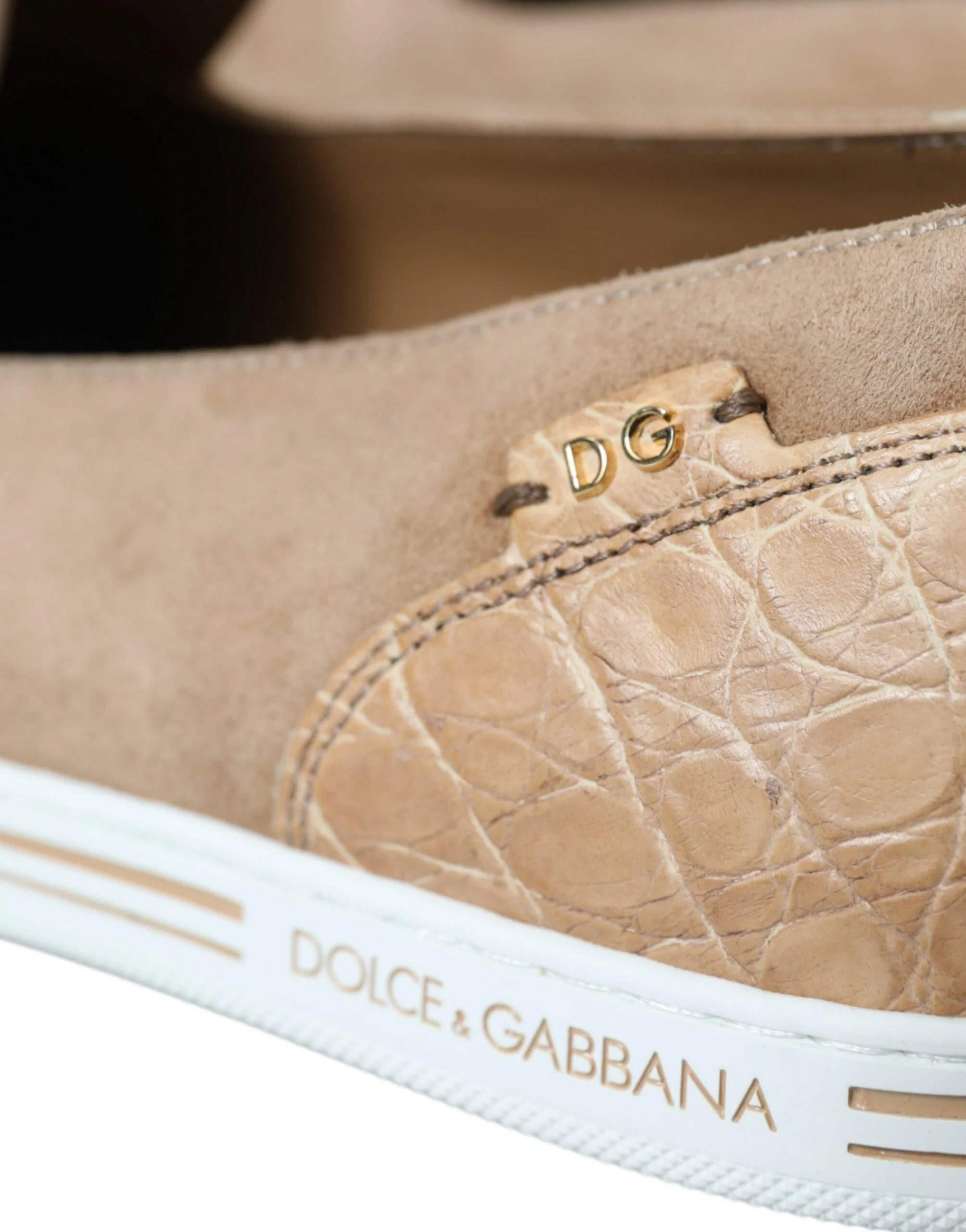 Dolce & Gabbana Beige Lambskin & Caiman Leather Men’s Loafers - Image 6