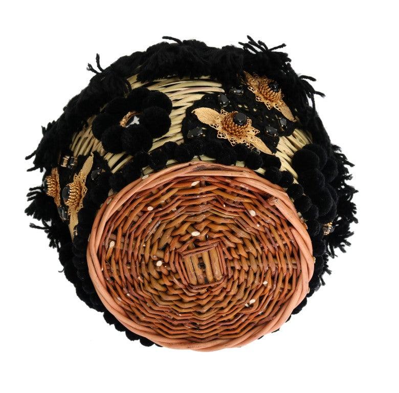 Dolce & Gabbana Beige Straw Snakeskin Pom Pom Crystal AGNESE Bag - Image 4