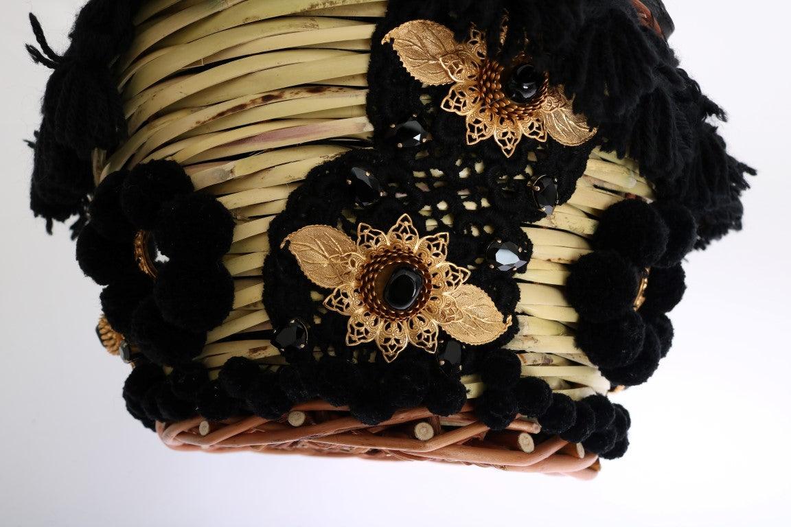Dolce & Gabbana Beige Straw Snakeskin Pom Pom Crystal AGNESE Bag - Image 5