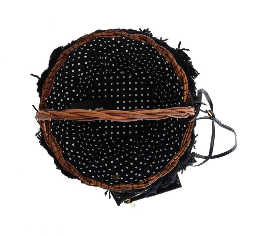 Dolce & Gabbana Beige Straw Snakeskin Pom Pom Crystal AGNESE Bag - Image 6