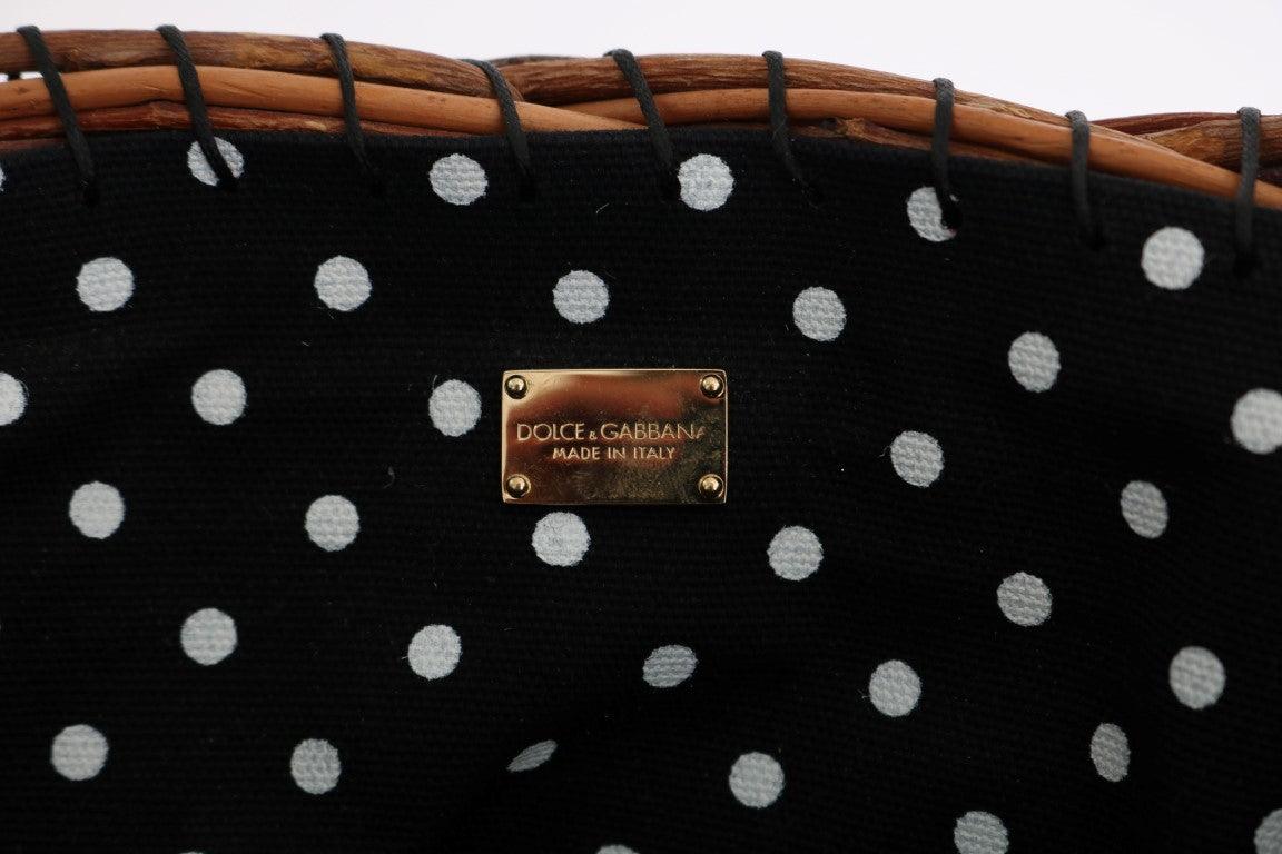 Dolce & Gabbana Beige Straw Snakeskin Pom Pom Crystal AGNESE Bag - Image 7