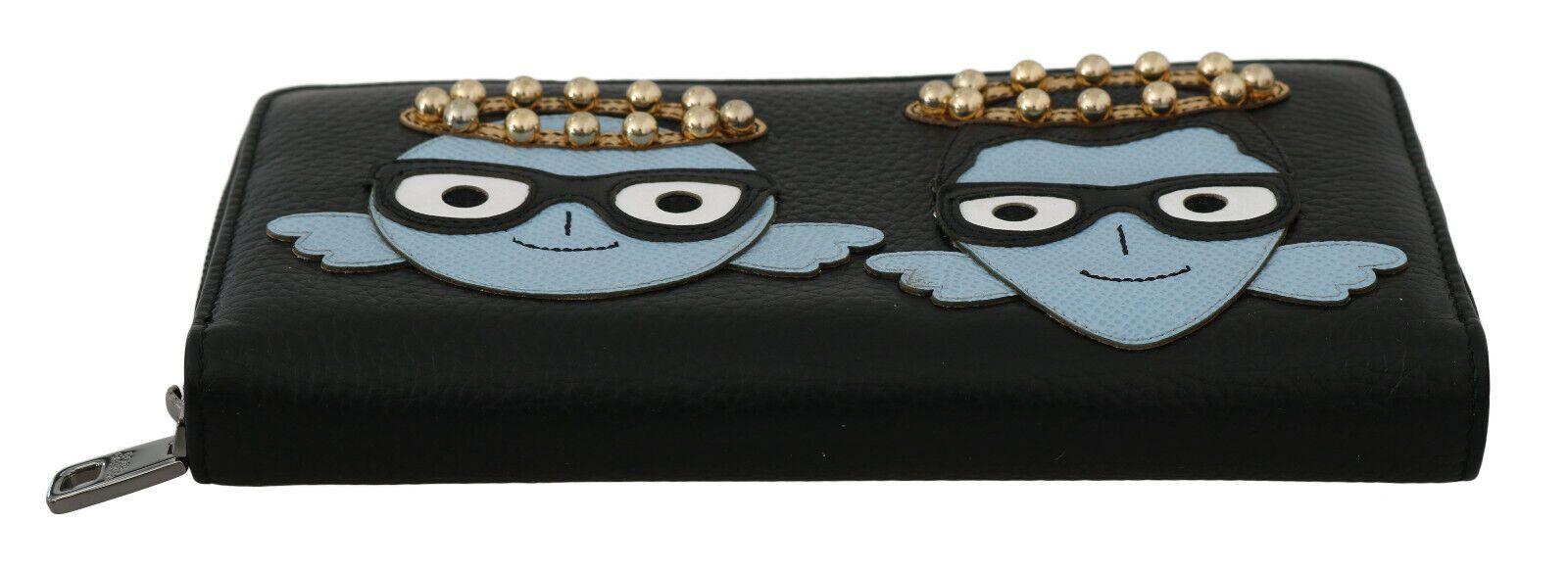 Dolce & Gabbana Black Blue Leather #DGFAMILY Zipper Continental Wallet - Image 4