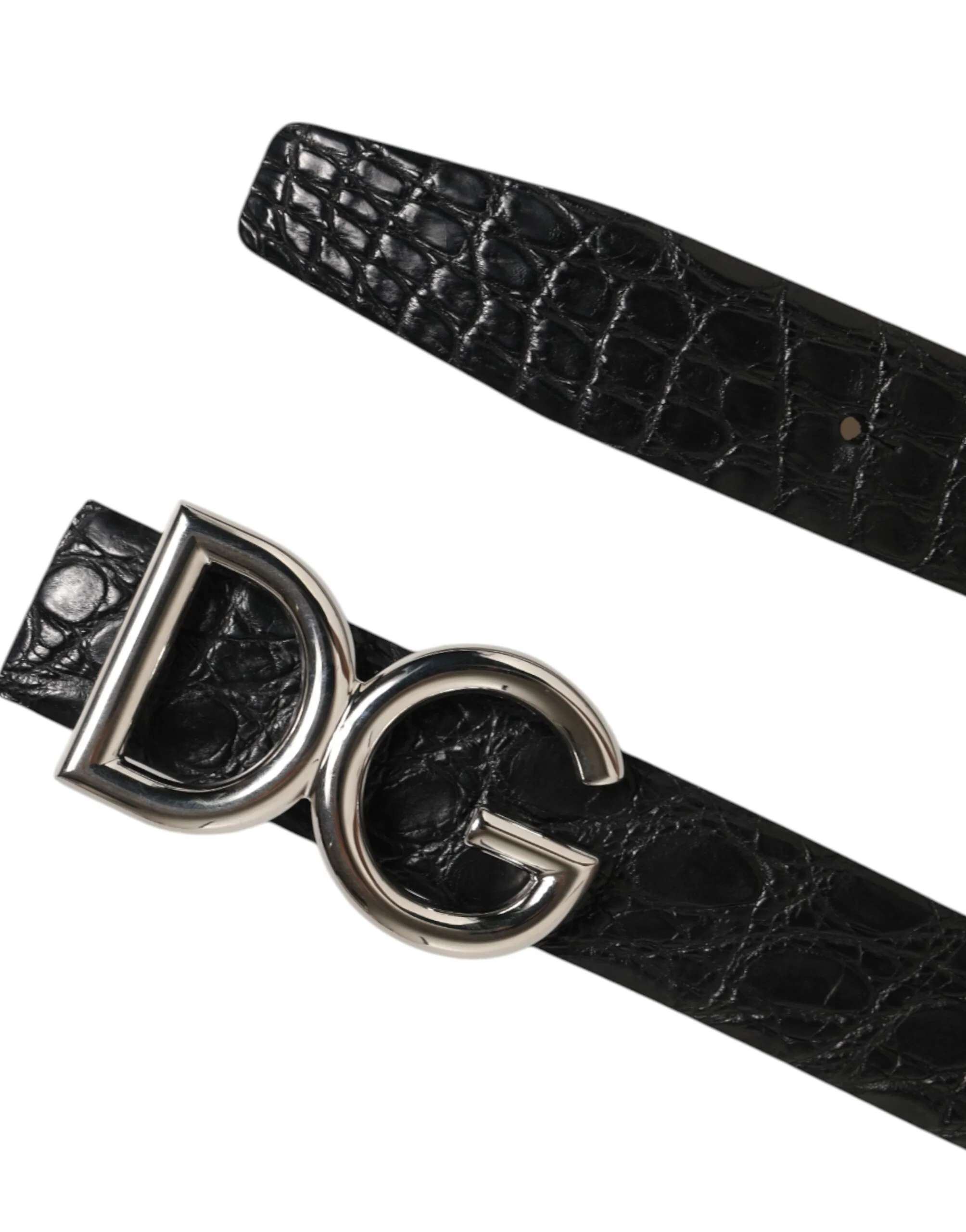 Dolce & Gabbana Black Caiman Leather DG Logo Buckle Belt - Image 6