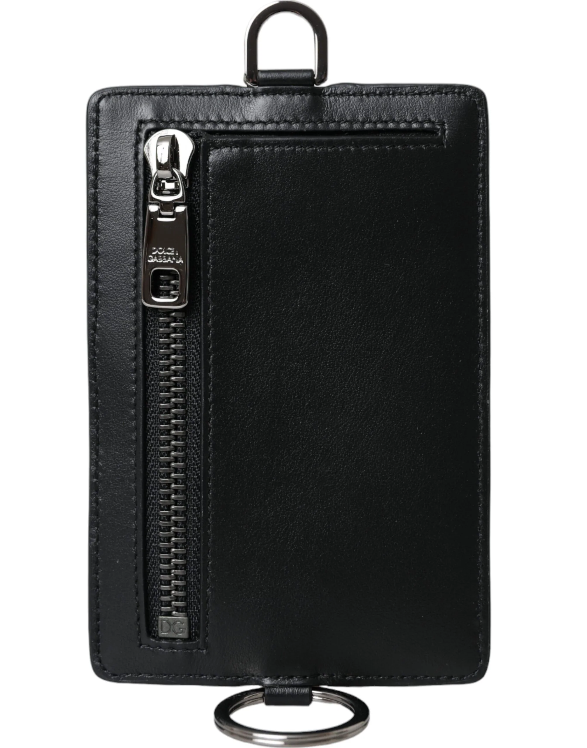 Dolce & Gabbana Black Calf Leather Lanyard Logo Card Holder Men Wallet - Image 3