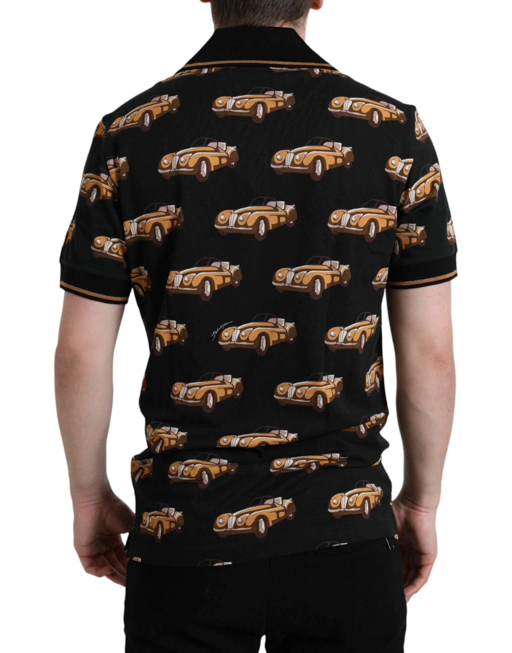 Dolce & Gabbana Black Car Print Short Sleeve Polo T-shirt - Image 3