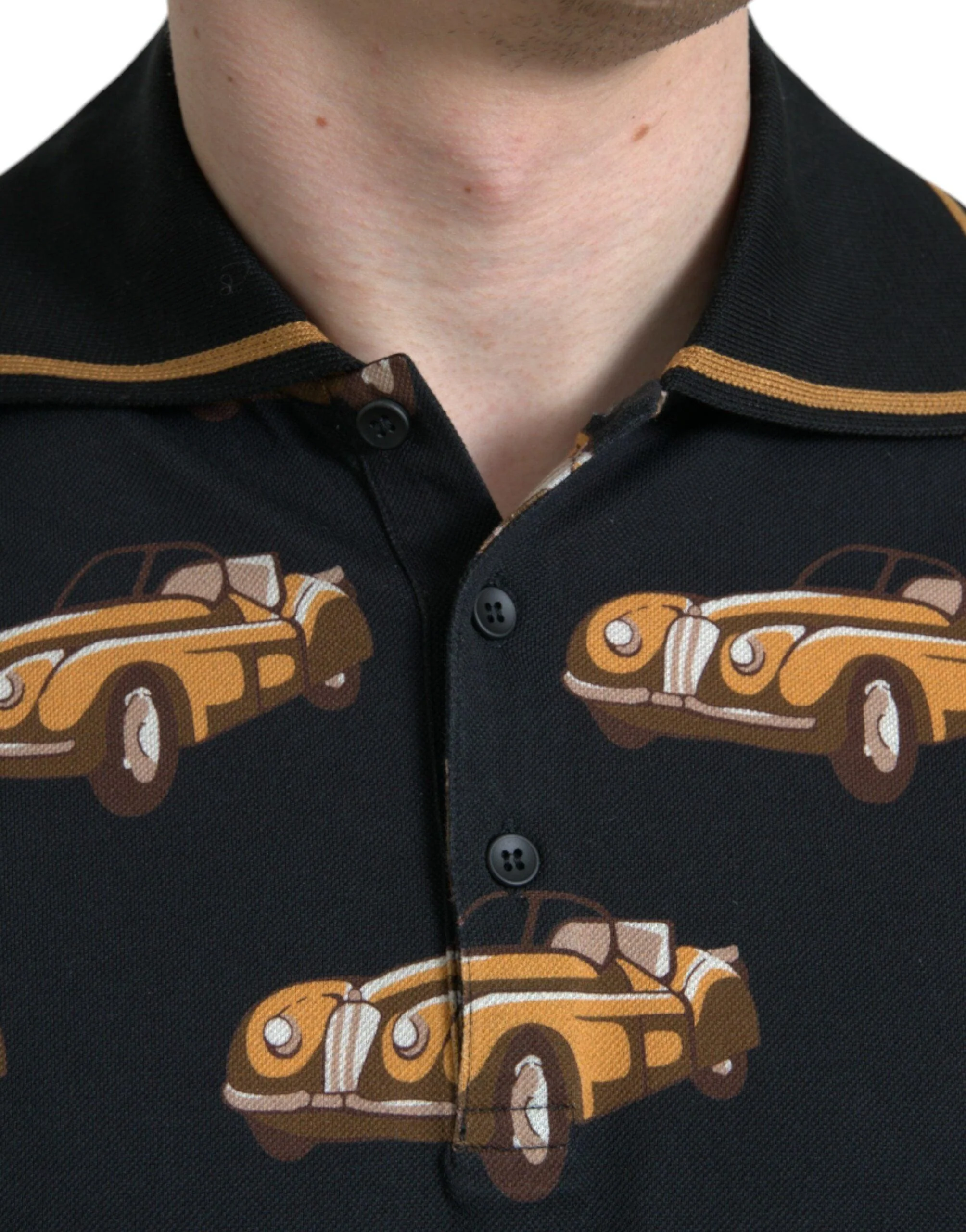Dolce & Gabbana Black Car Print Short Sleeve Polo T-shirt - Image 4