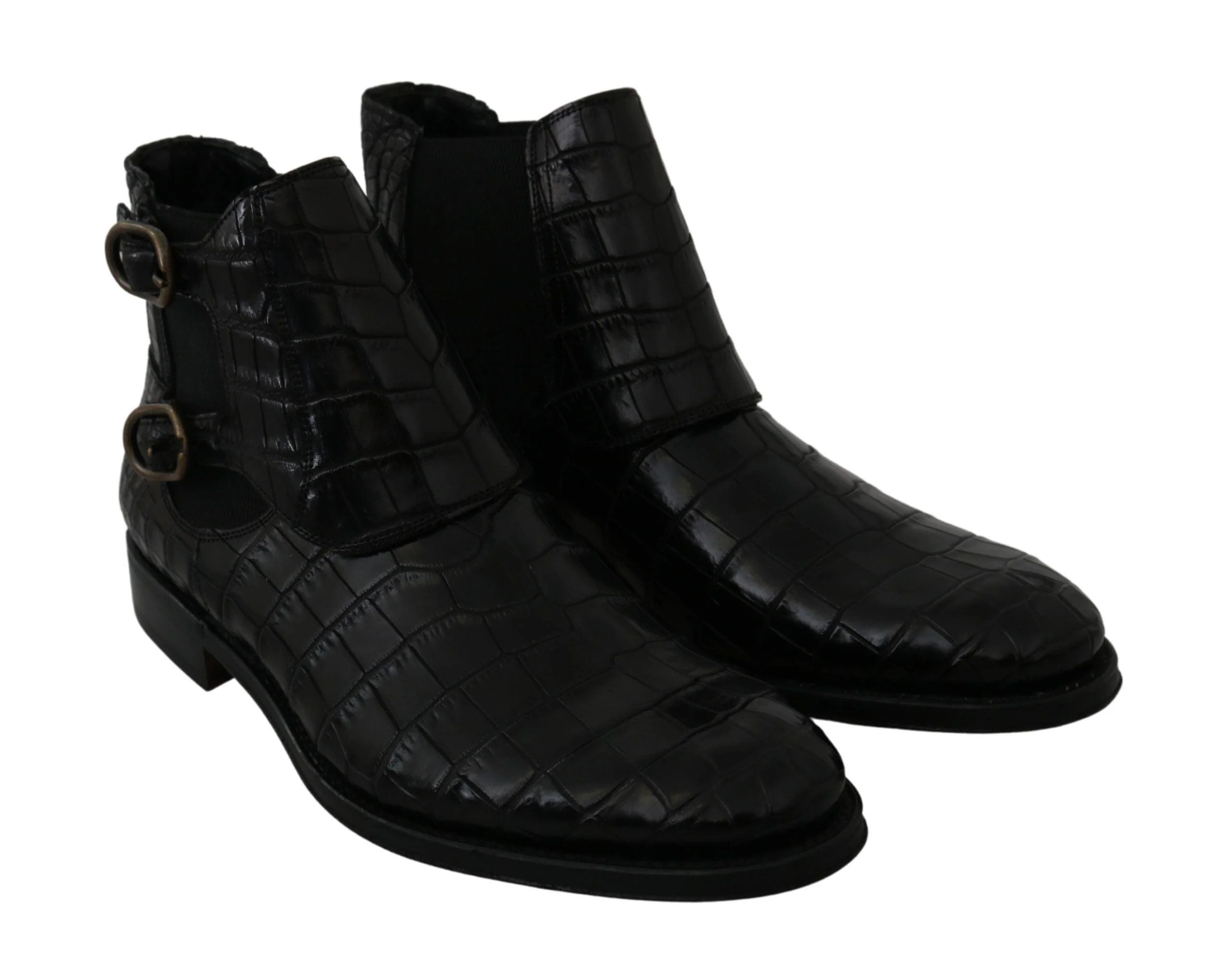 Dolce & Gabbana Black Crocodile Leather Derby Boots Shoes - Image 5