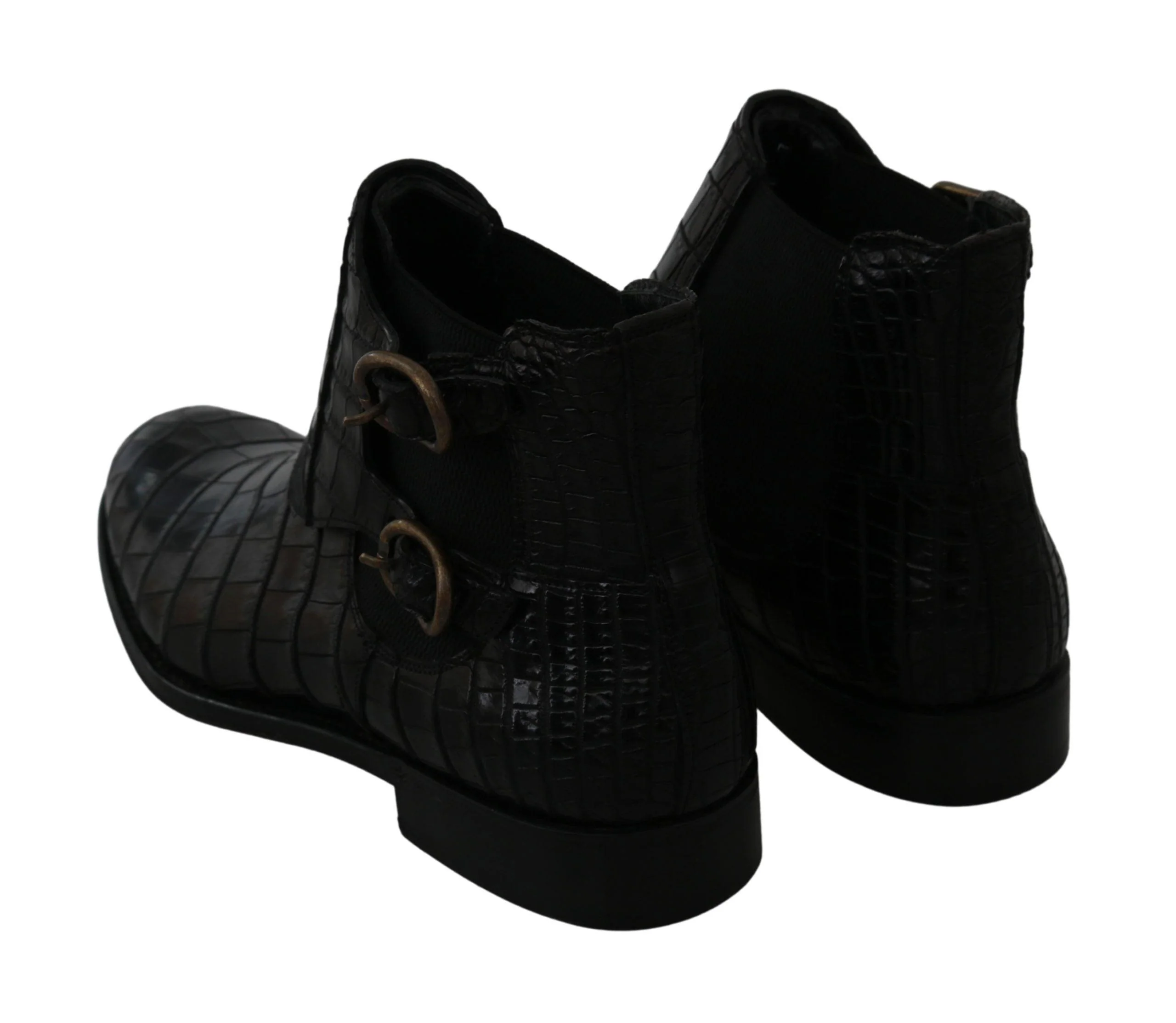 Dolce & Gabbana Black Crocodile Leather Derby Boots Shoes - Image 6