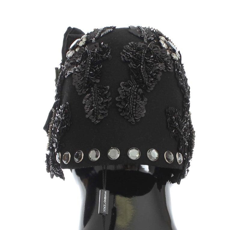 Dolce & Gabbana Black Crystal Gold Cherries Brooch Hat - Image 3