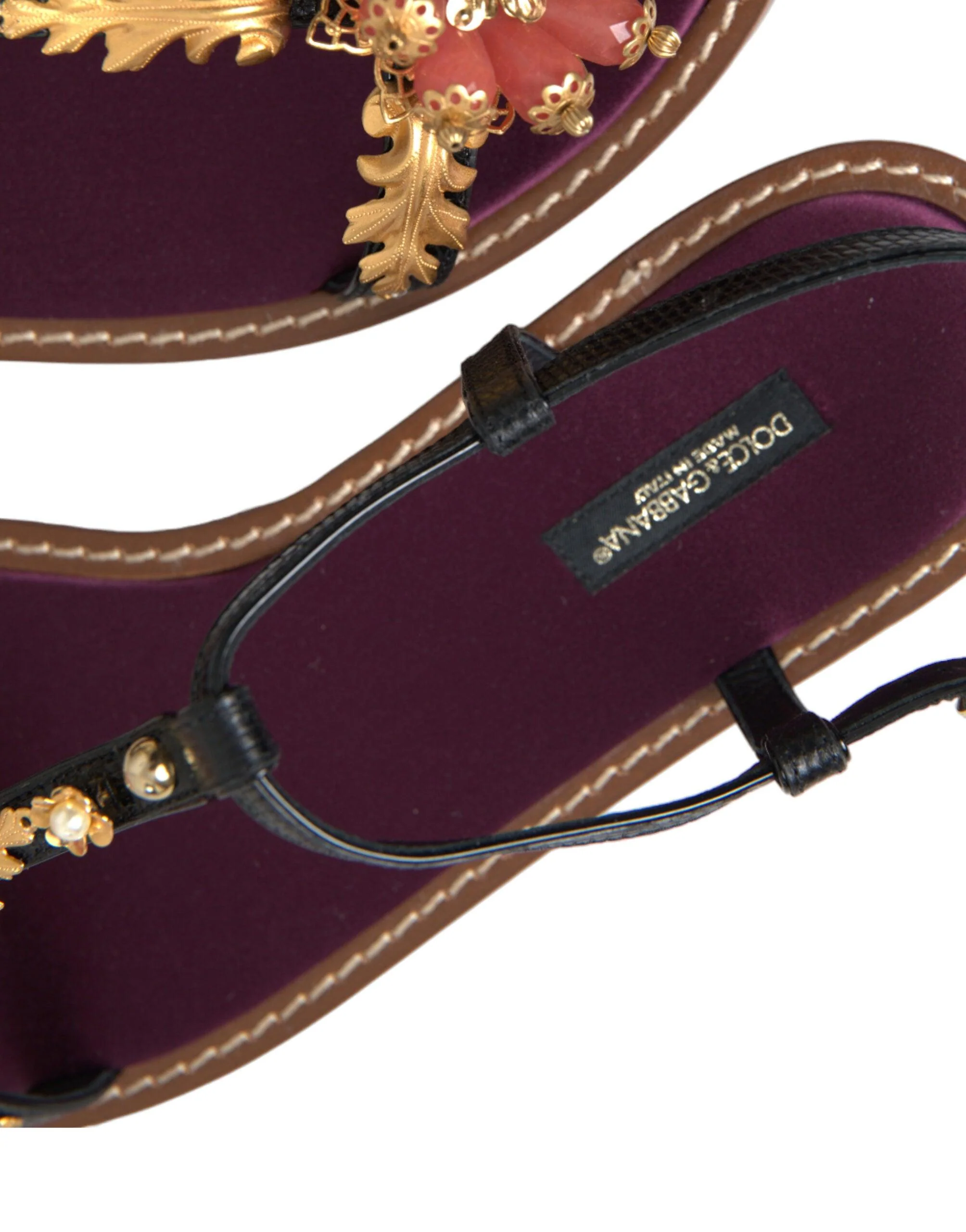 Dolce & Gabbana Black Crystal Gold Sandals Leather Shoes - Image 8