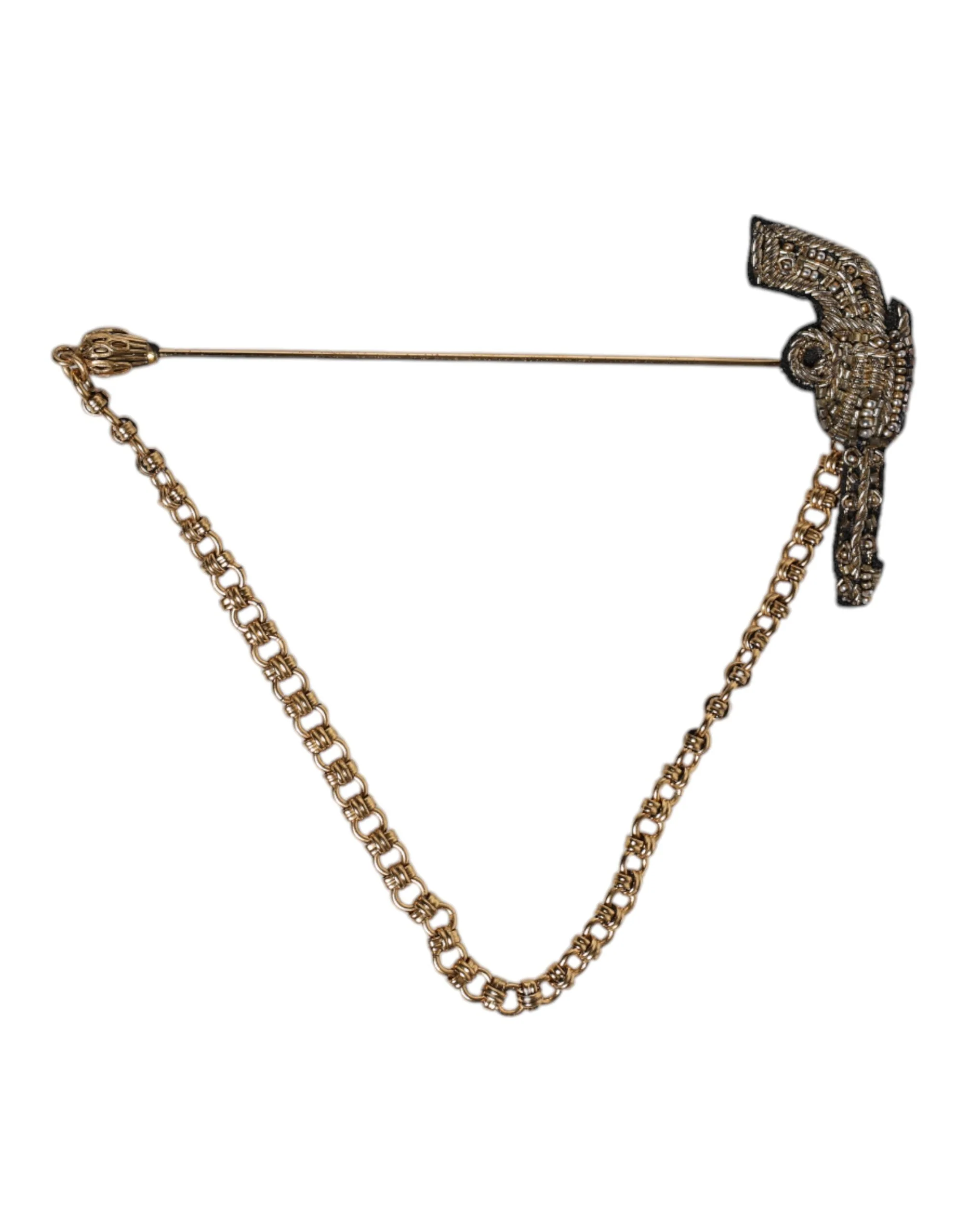 Dolce & Gabbana Black Gold Brass Revolver Lapel Pin - Image 2