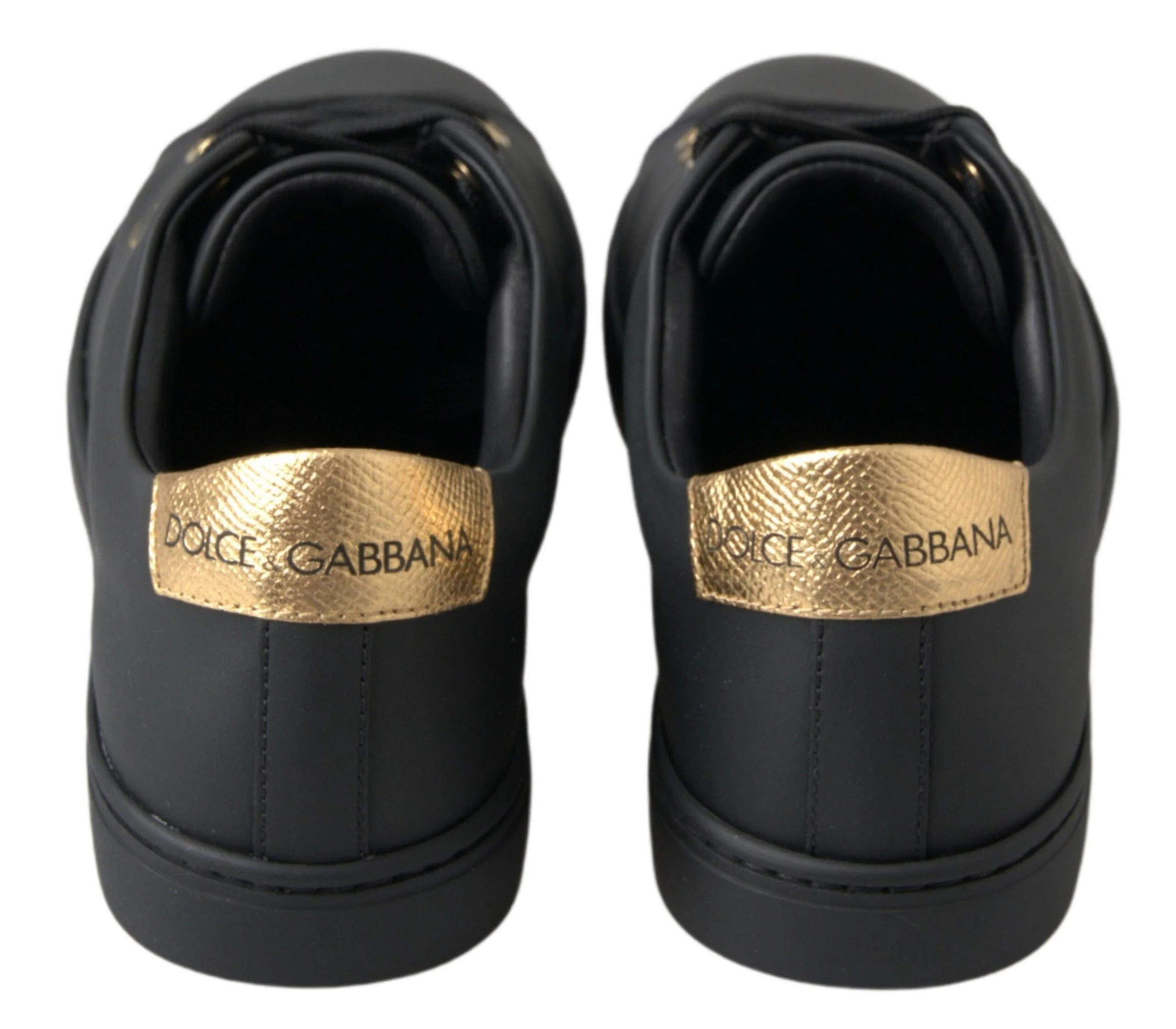 Dolce & Gabbana Black Gold Leather Classic Sneakers Shoes - Image 6