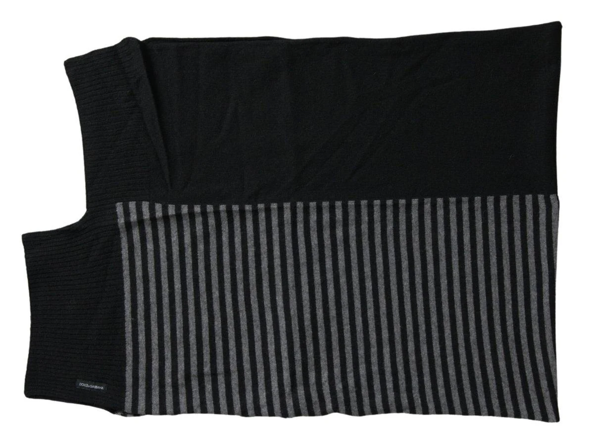 Dolce & Gabbana Black Gray Stripe Wool Neck Wrap Shawl Scarf - Image 3