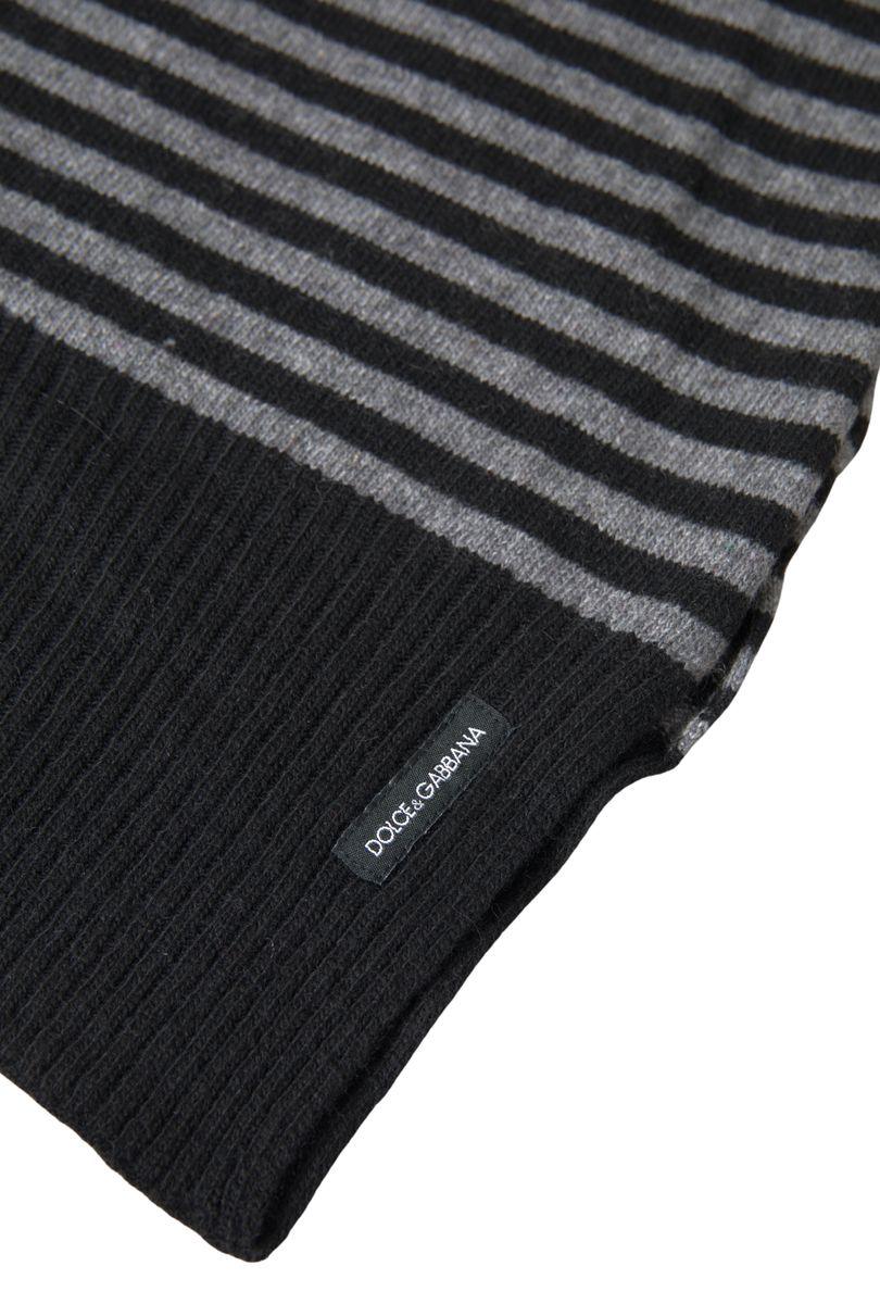 Dolce & Gabbana Black Gray Stripe Wool Neck Wrap Shawl Scarf - Image 4