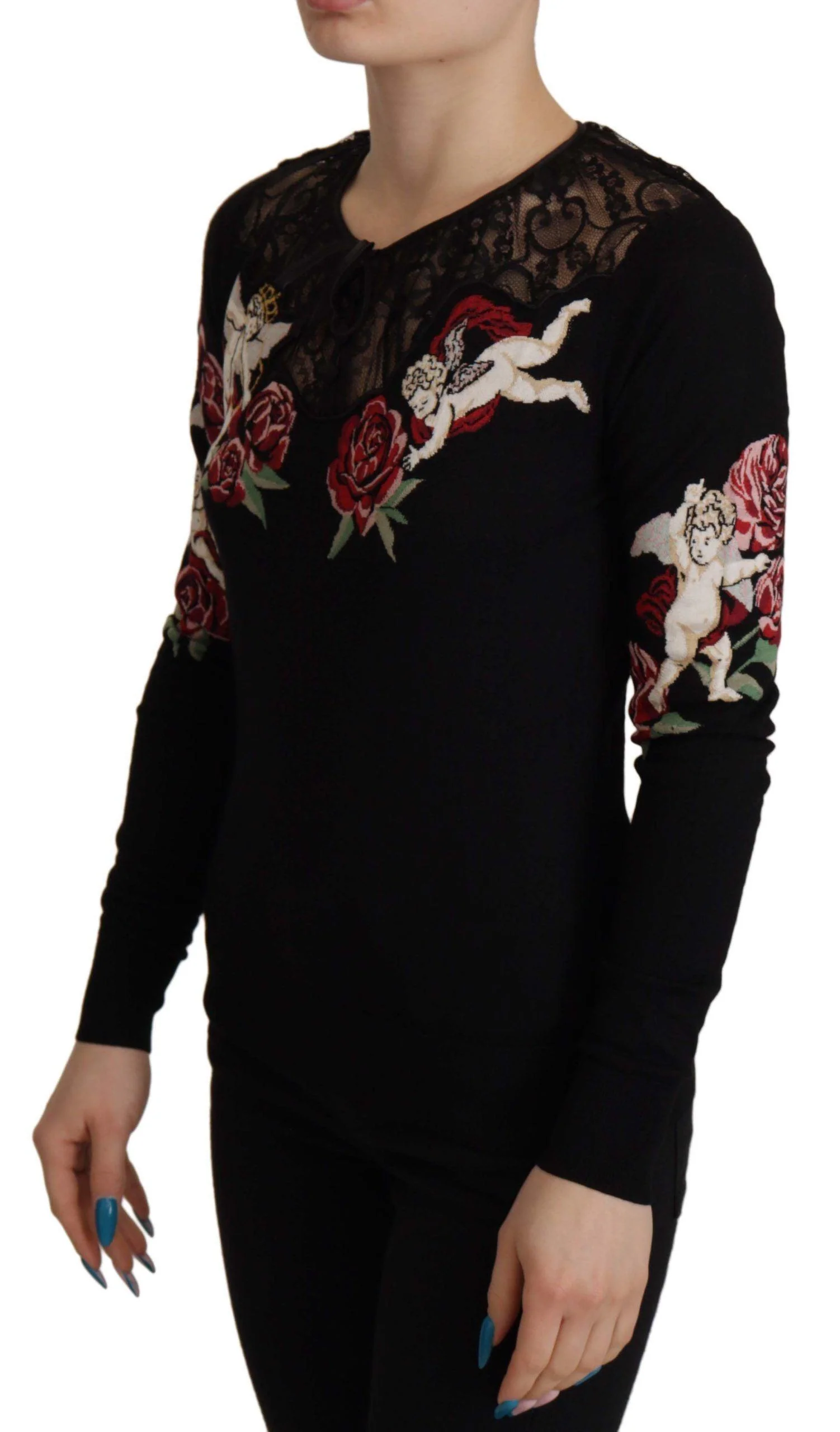 Dolce & Gabbana Black Lace Angel Roses Cardigan Sweater - Image 7