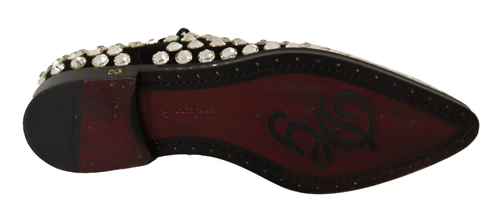 Dolce & Gabbana Black Leather Crystals Lace Up Formal Shoes - Image 3
