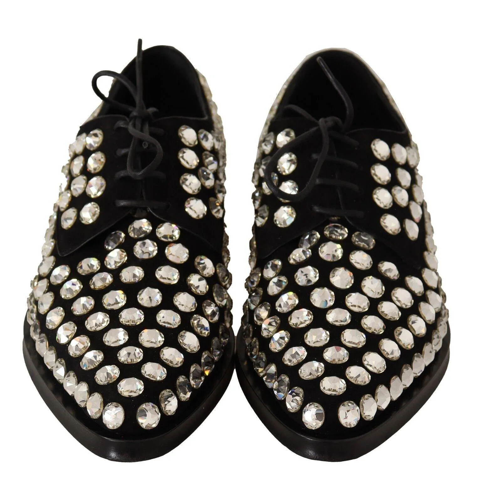 Dolce & Gabbana Black Leather Crystals Lace Up Formal Shoes - Image 5