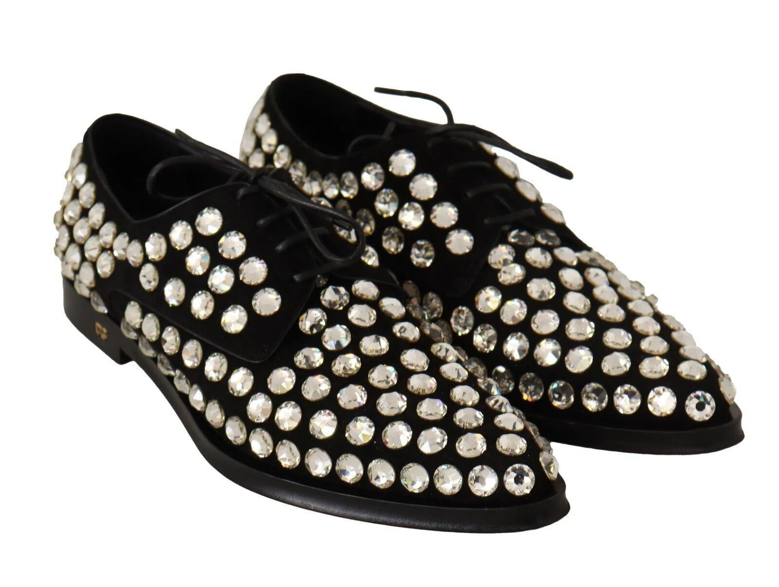 Dolce & Gabbana Black Leather Crystals Lace Up Formal Shoes - Image 6