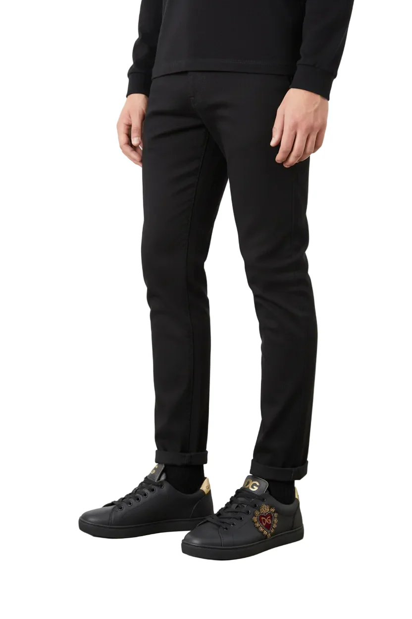 Dolce & Gabbana Black Leather Heart Embellished Sneakers - Image 2