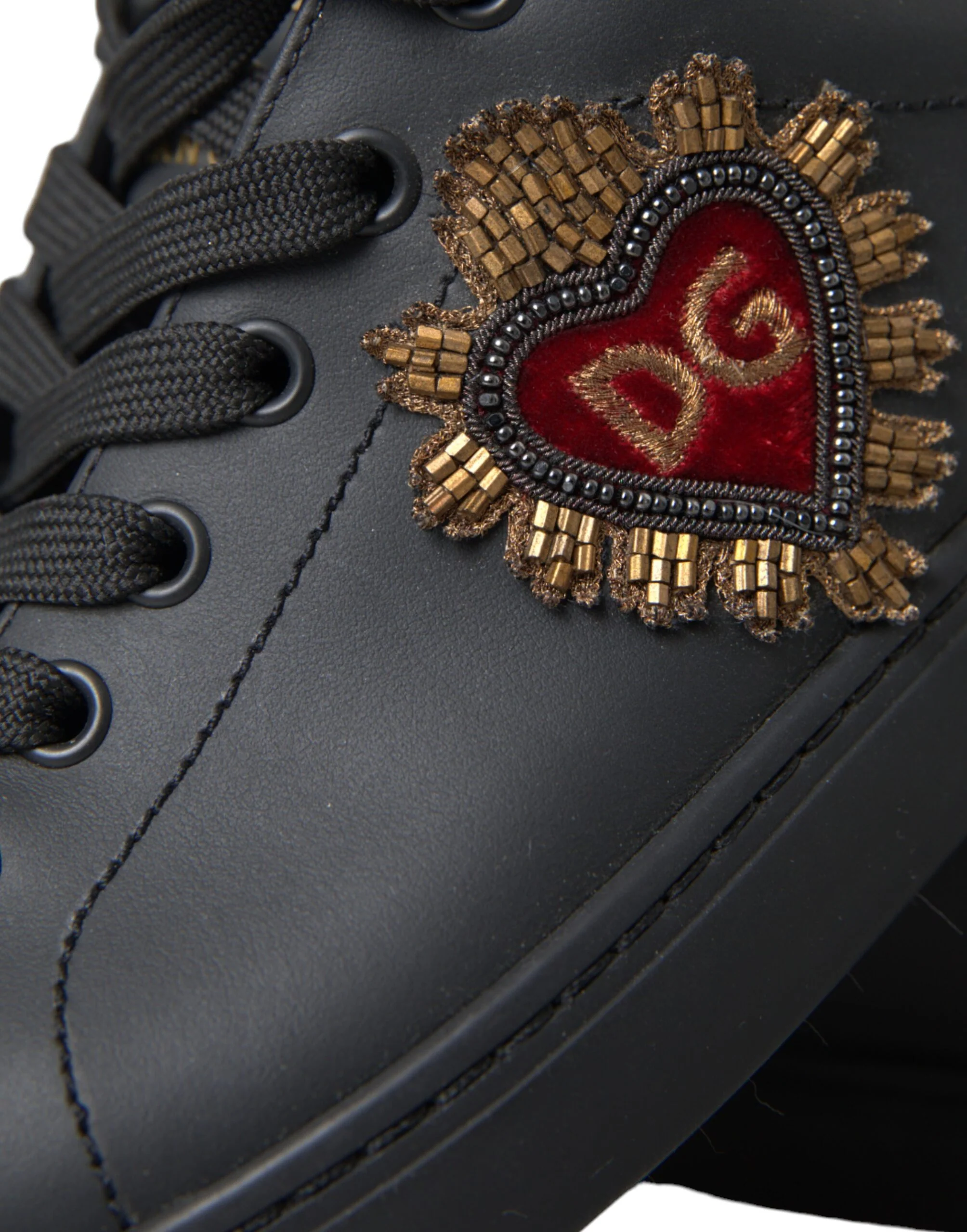 Dolce & Gabbana Black Leather Heart Embellished Sneakers - Image 8