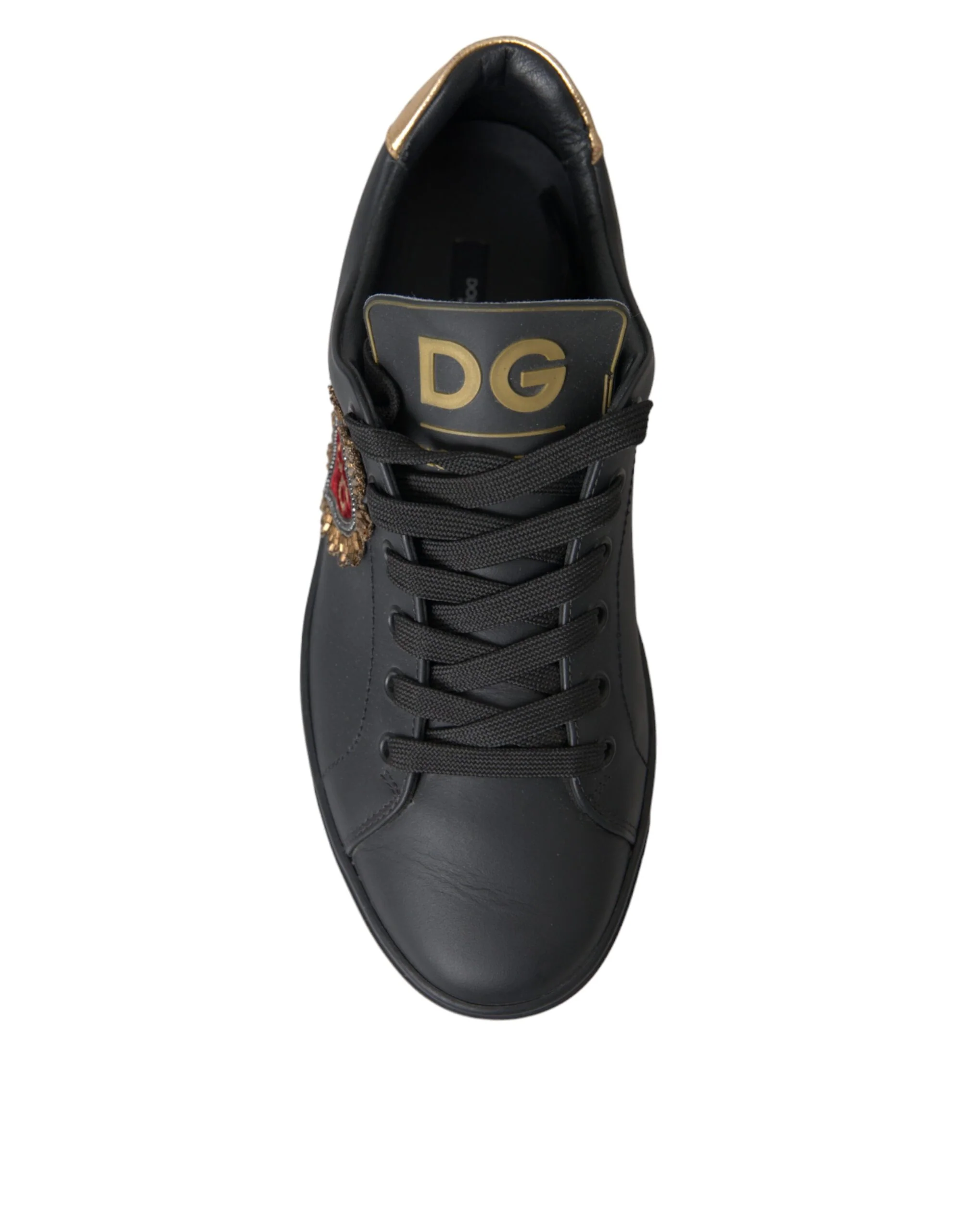 Dolce & Gabbana Black Leather Heart Embellished Sneakers - Image 9