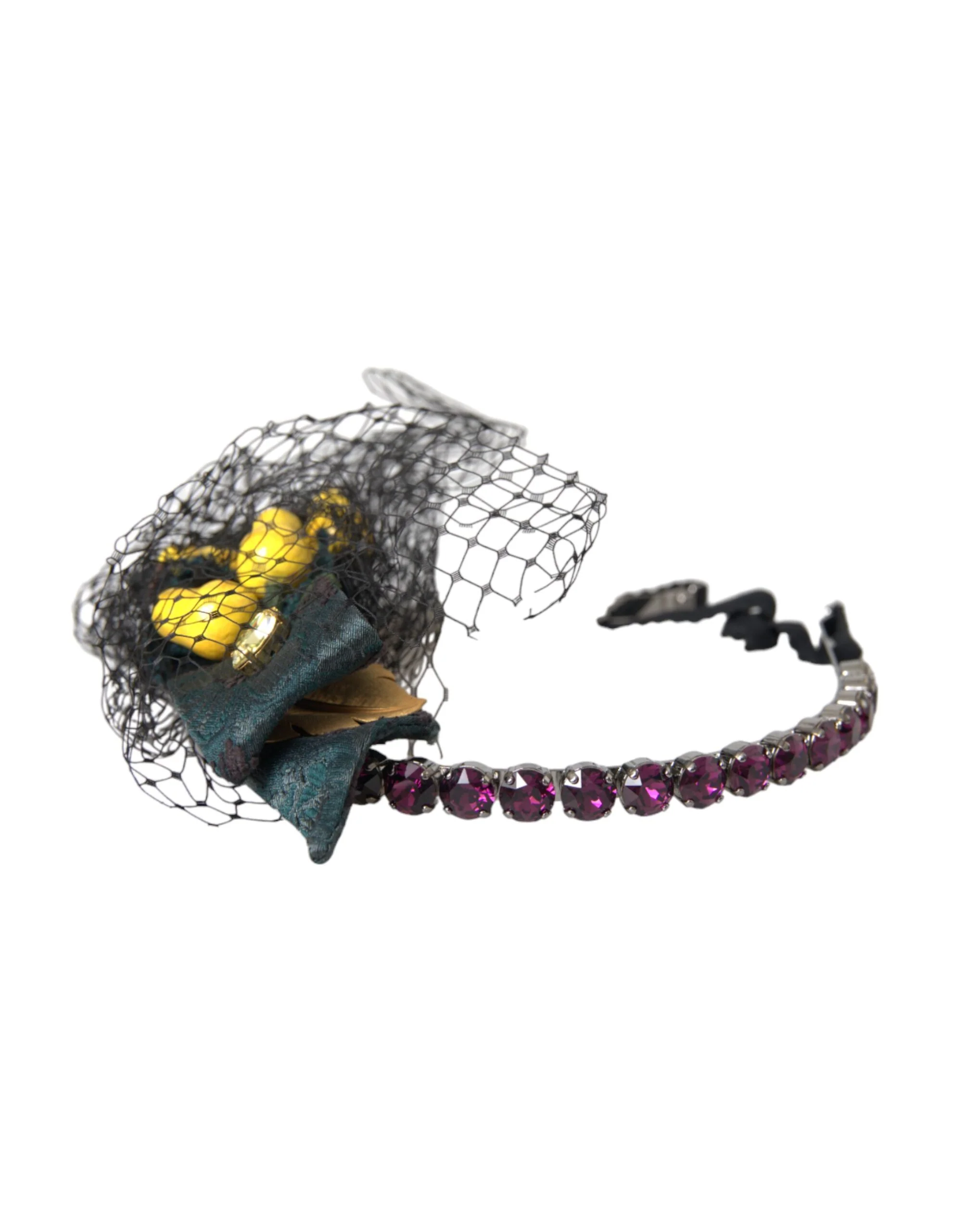 Dolce & Gabbana Black Lemons Sicily Purple Crystal Net Headband Diadem - Image 3