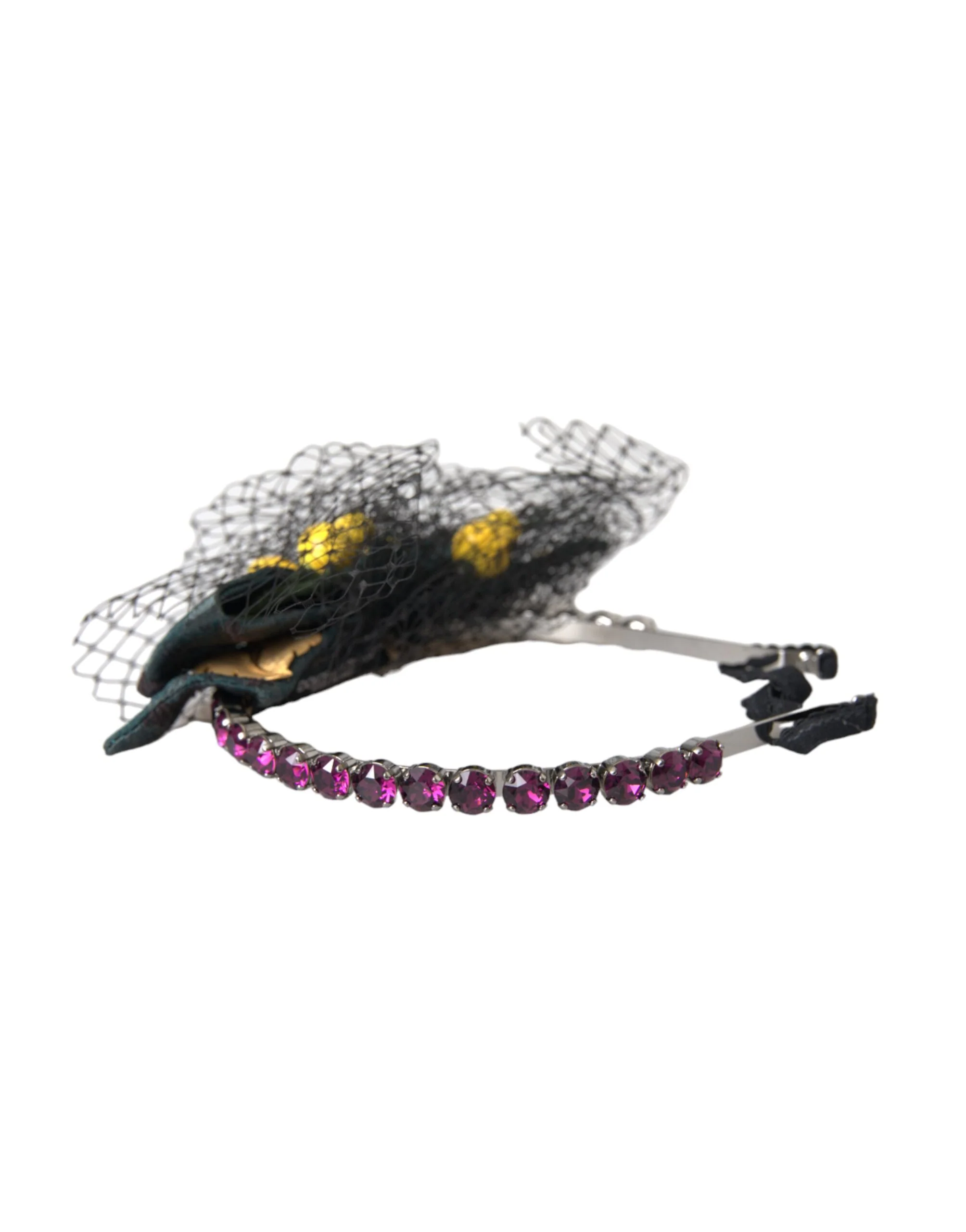 Dolce & Gabbana Black Lemons Sicily Purple Crystal Net Headband Diadem - Image 4