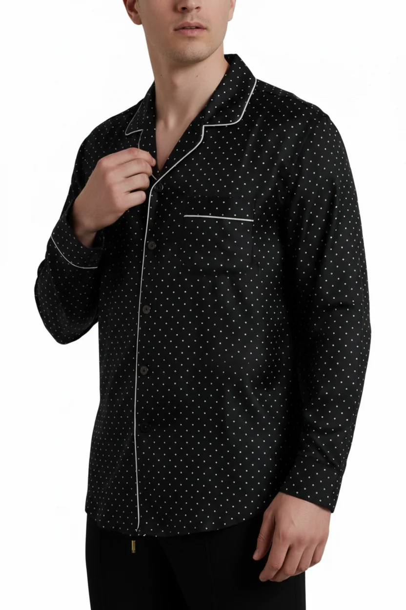Dolce & Gabbana Polka Dot Silk Long Sleeve Pajama Shirt - Image 3