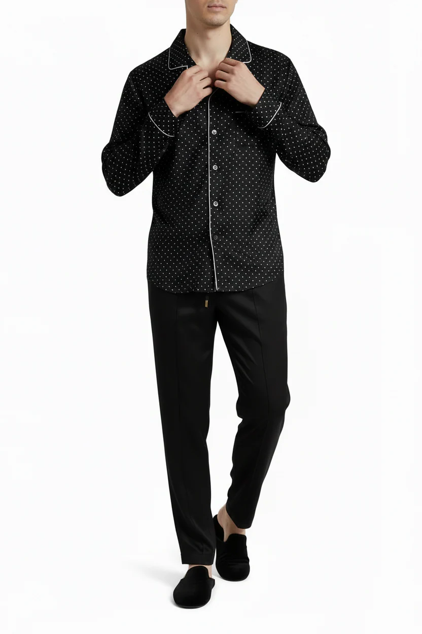Dolce & Gabbana Polka Dot Silk Long Sleeve Pajama Shirt - Image 4