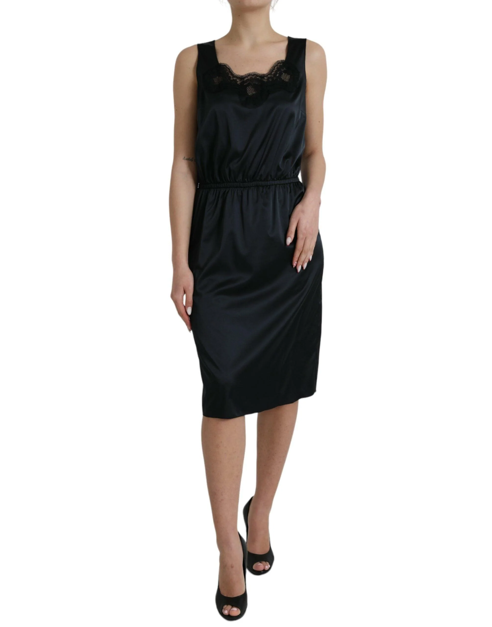 Dolce & Gabbana Lace Trim Sheath Midi Dress