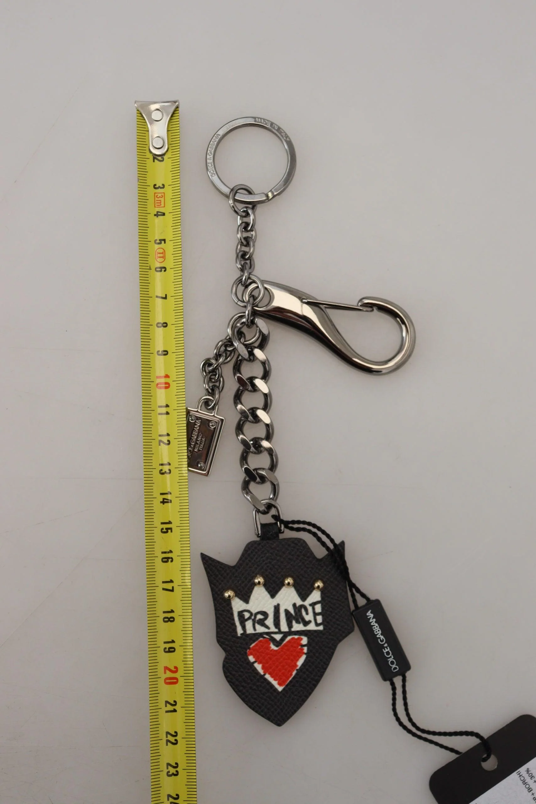 Dolce & Gabbana Black Prince Studs Logo Silver Brass Keychain - Image 3