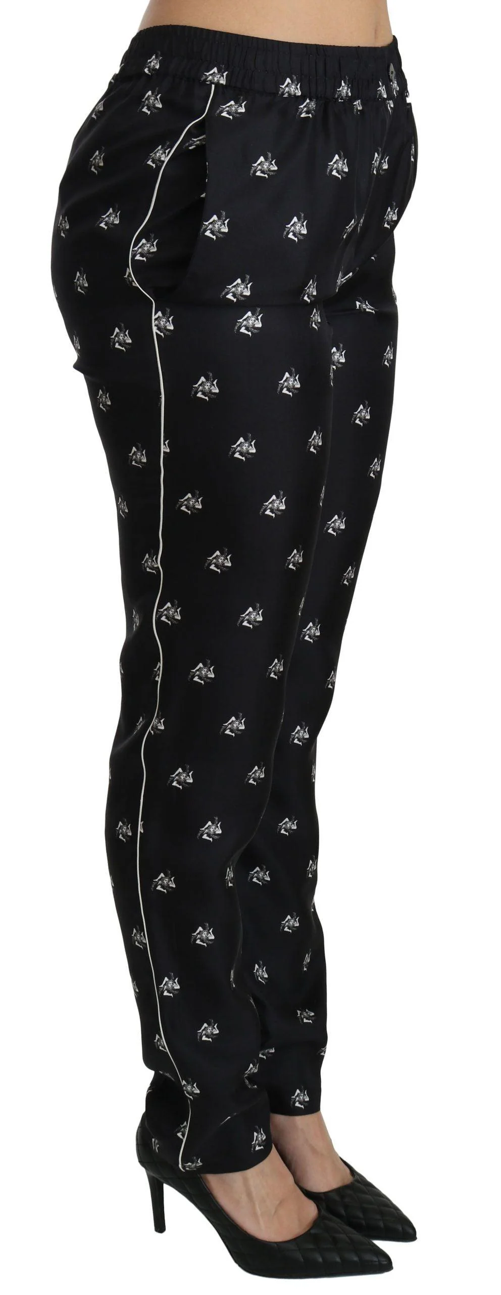 Dolce & Gabbana Black Side Stripe Silk Pants - Image 4