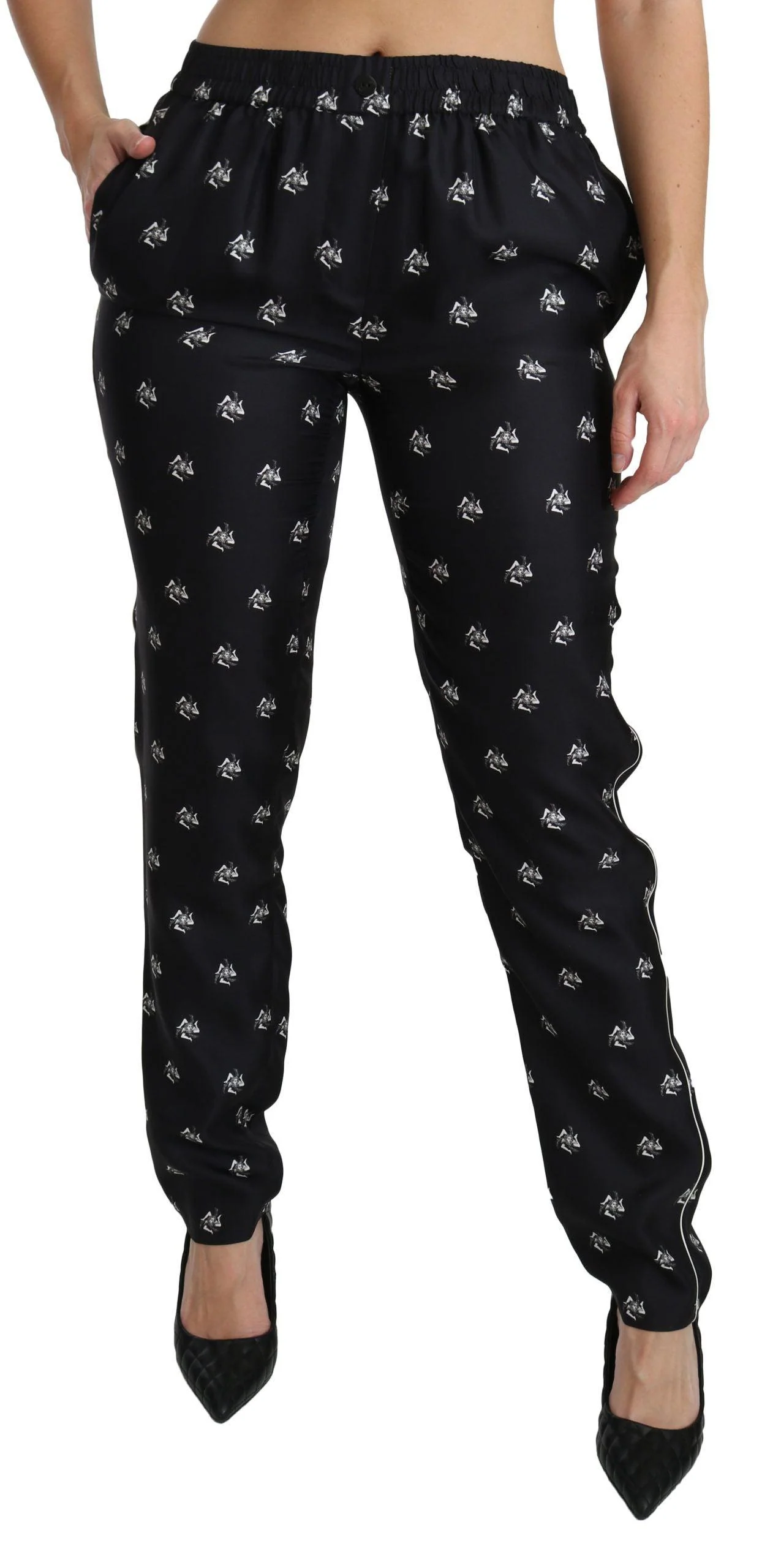 Dolce & Gabbana Black Side Stripe Silk Pants - Image 5