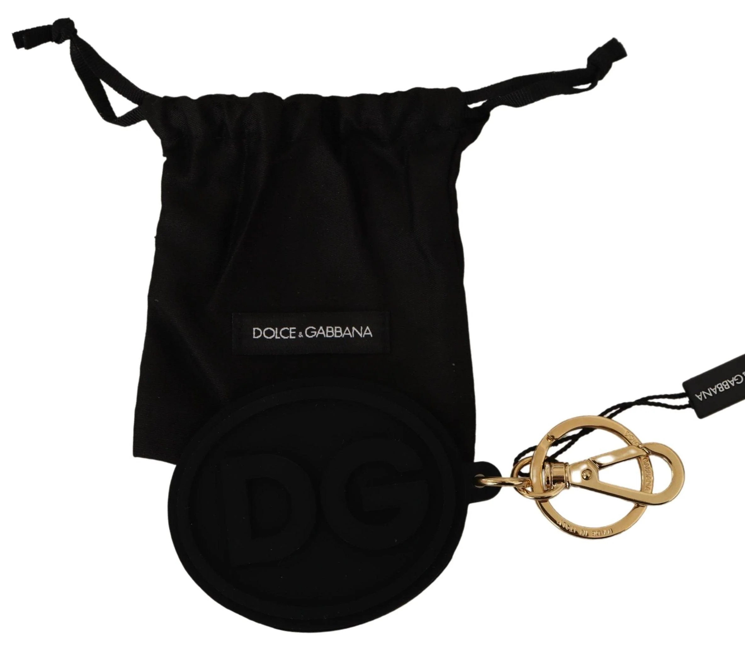 Dolce & Gabbana Black Rubber DG Logo Gold Brass Metal Keyring Keychain - Image 3